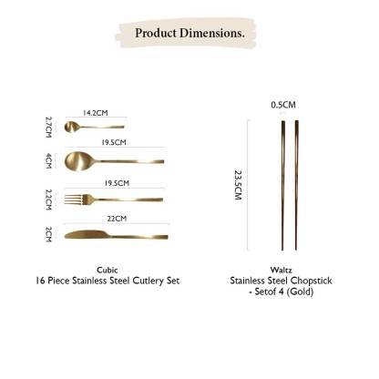 20PCS Stainless Steel Cutlery Set - Matt Gold [Dinner Spoon|Dinner Fork|Dinner Knife|Teaspoon|Chopsticks]