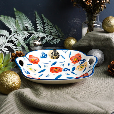 Poppy Blossom Square Plate with Handles