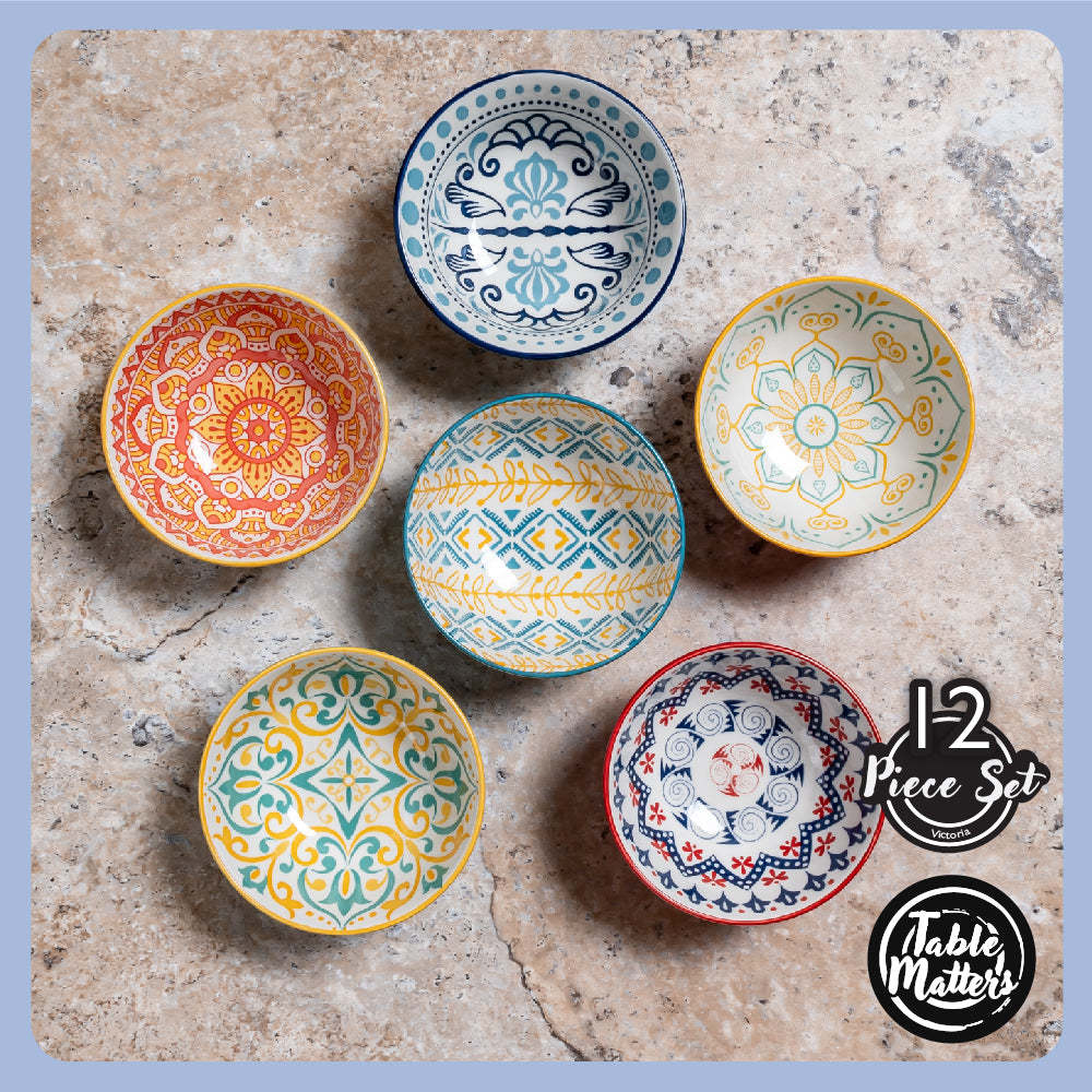 [Set of 12]  Assorted Victoria Ripped 4.75 inch Rice Bowl