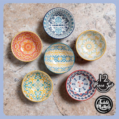[Set of 12]  Assorted Victoria Ripped 4.75 inch Rice Bowl