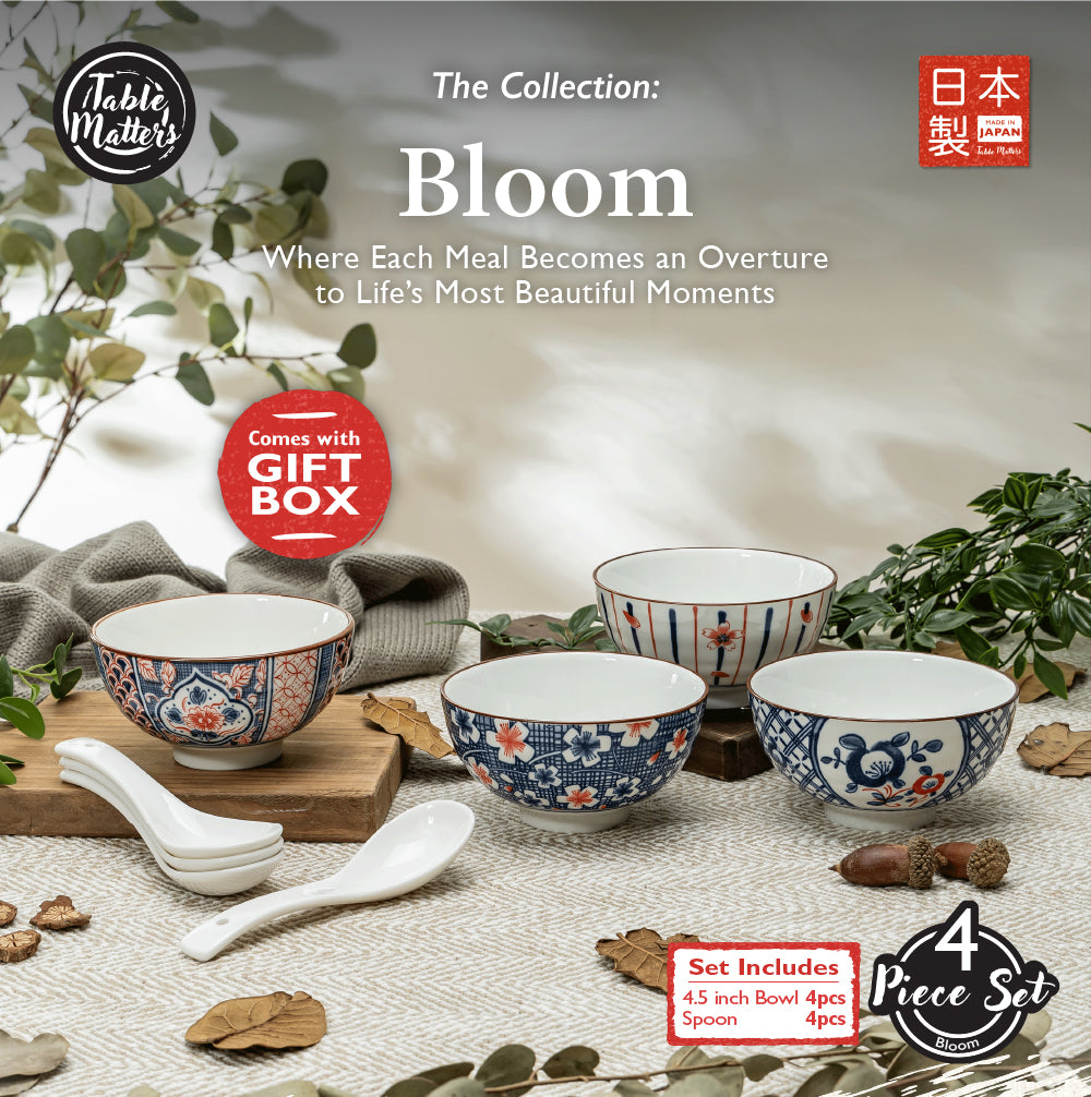 Bloom Assorted 4.5 inch Rice Bowl Set of 4 with Spoon