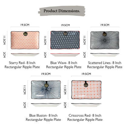 [Set of 5]  Assorted 8 inch Rectangular Ripple Serving Plate