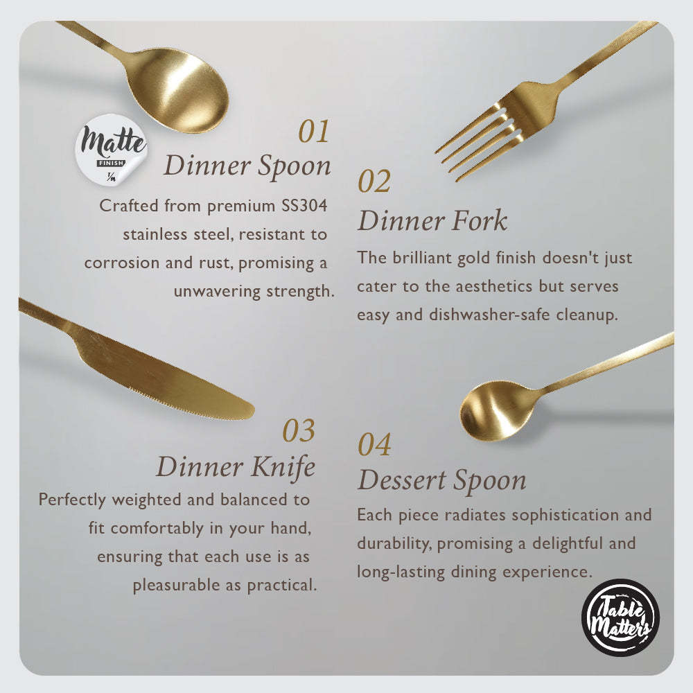 Cubic 16 Piece Stainless Steel Cutlery Set (Matt Gold)