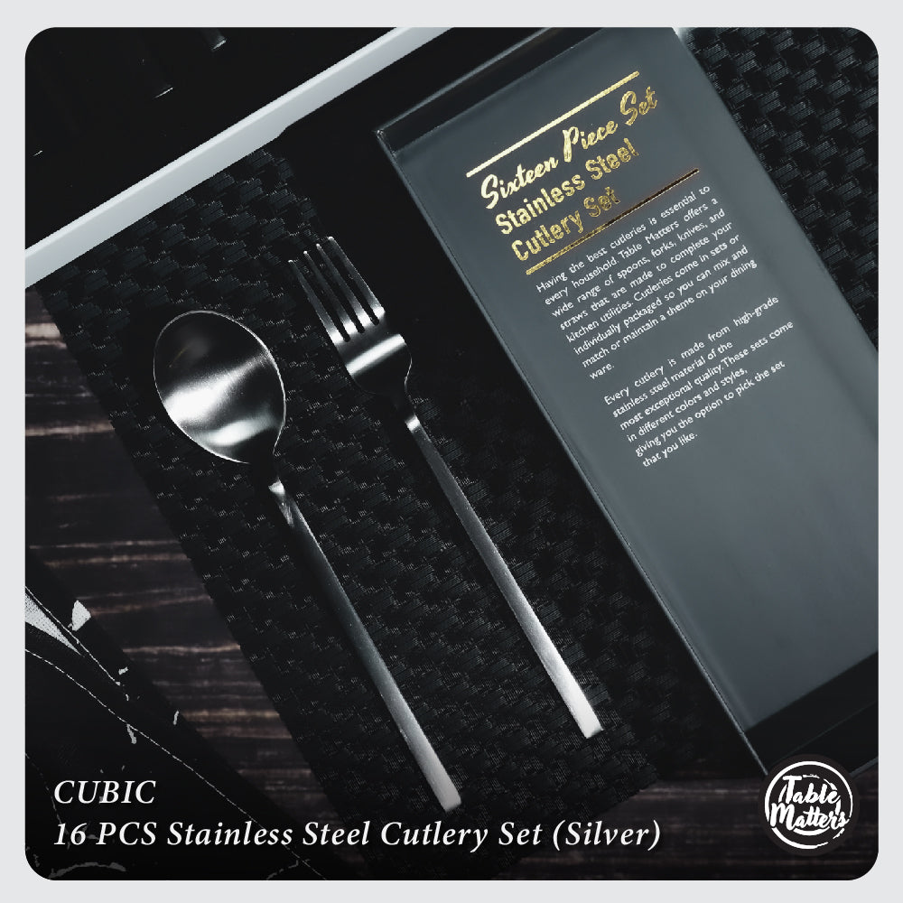 Cubic 16 Piece Stainless Steel Cutlery Set (Matt Silver)
