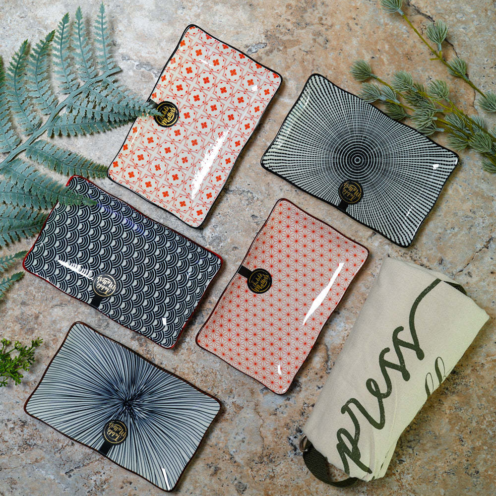 [Set of 5]  Assorted 8 inch Rectangular Ripple Serving Plate