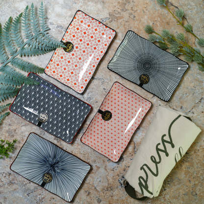 [Set of 5]  Assorted 8 inch Rectangular Ripple Serving Plate