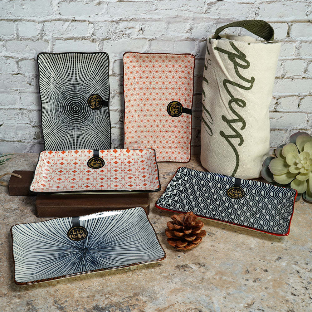 [Set of 5]  Assorted 8 inch Rectangular Ripple Serving Plate