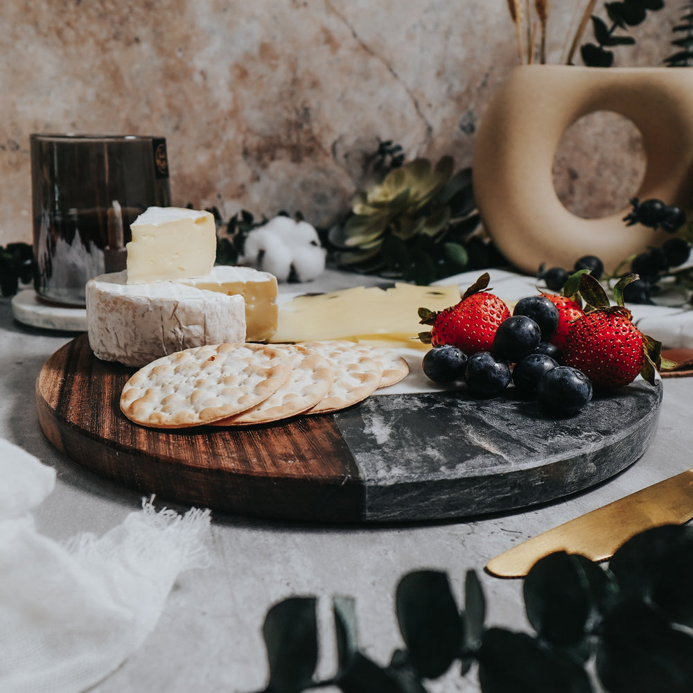 SCANDI - Marble Wood Cheese Board with Leather Strap