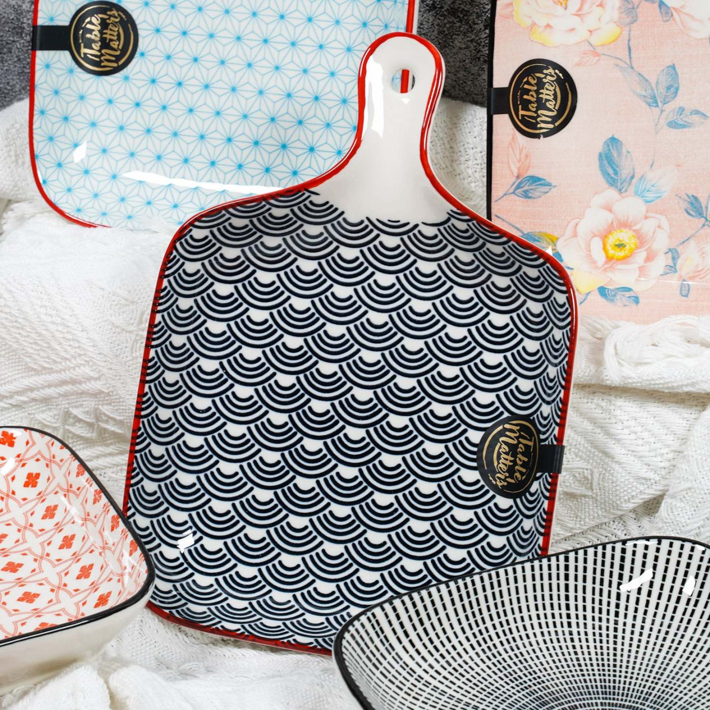 Bundle Deal - Assorted 6 inch Square Plate with Handle - Set of 5