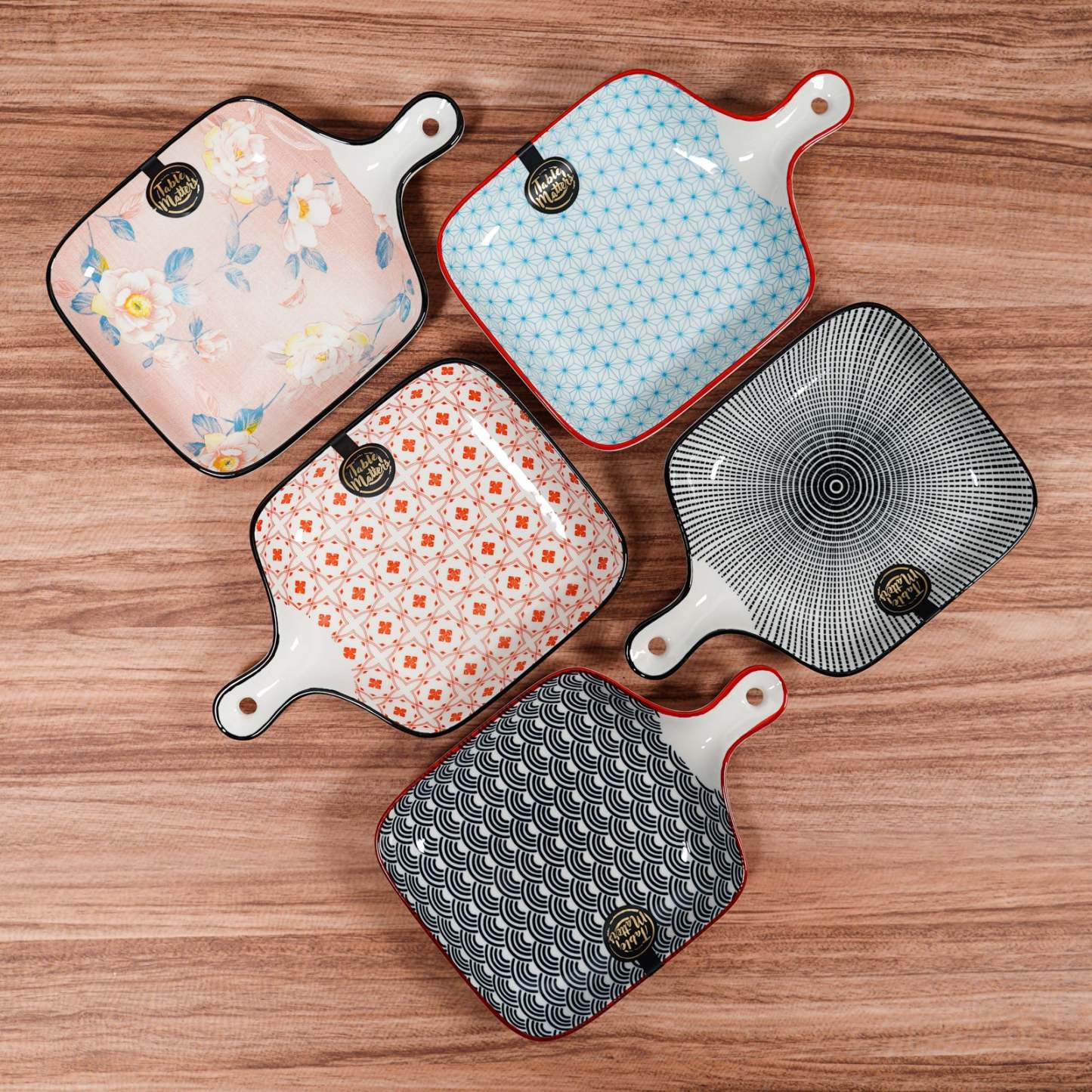 Bundle Deal - Assorted 6 inch Square Plate with Handle - Set of 5
