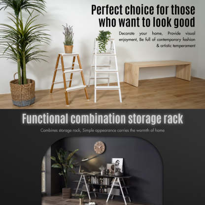 VIV 3 Tier | 4 Tier Bi-Directional Foldable Aluminum Step Ladder 3 Color [Black | White | Woodgrain] - Compact