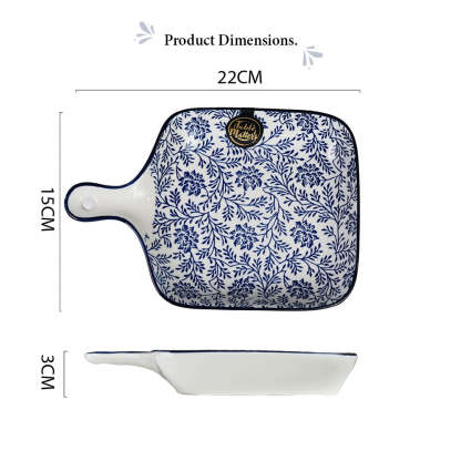 Floral Blue -  6 inch Square Plate With Handle