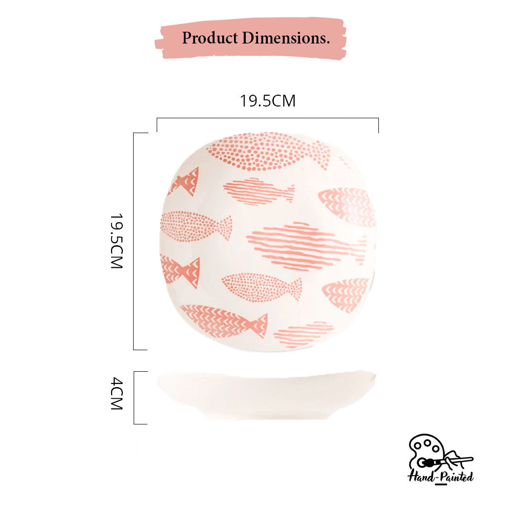 Fishes Pink - Hand Painted 8 inch Square Plate