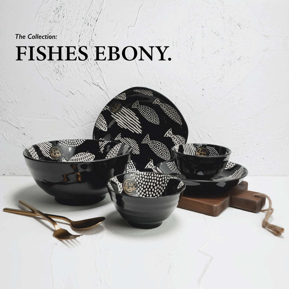 Fishes Ebony - Hand Painted 8 inch Threaded Bowl
