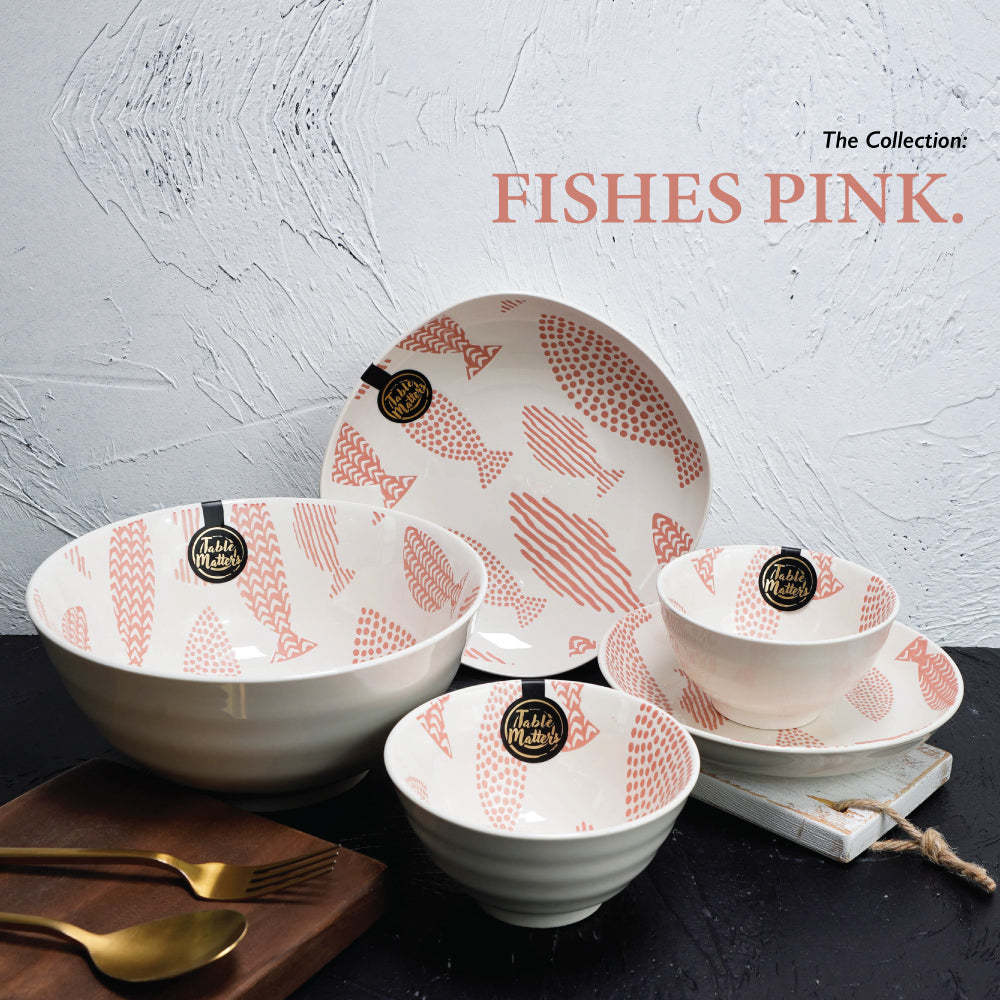 Fishes Pink - Hand Painted 8 inch Threaded Bowl