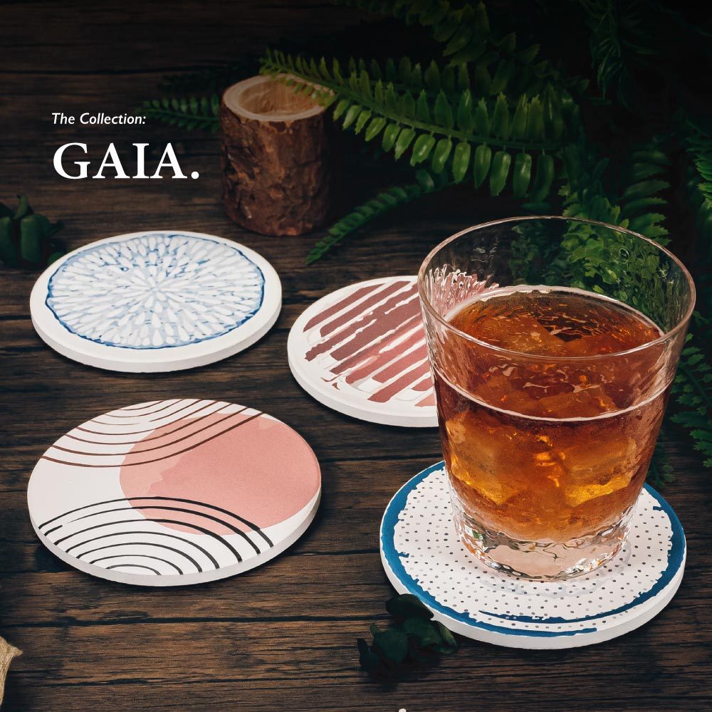 Bundle Deal - Taikyu Crystal Drinking Glass with GAIA Cup Coaster - Set of 2