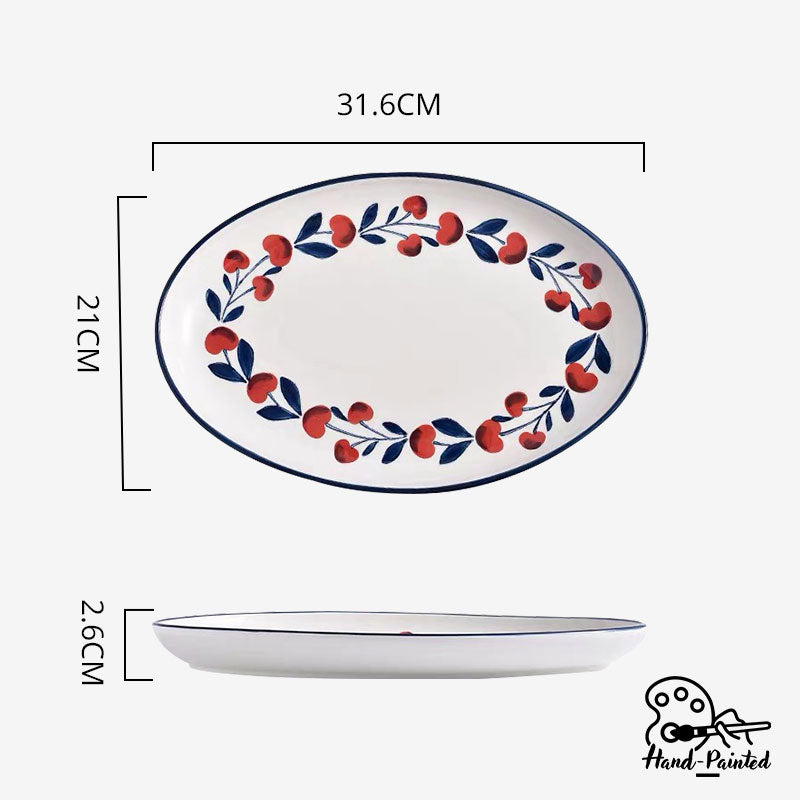 Holiday Berry - Hand Painted 12 inch Oval Shaped Plate