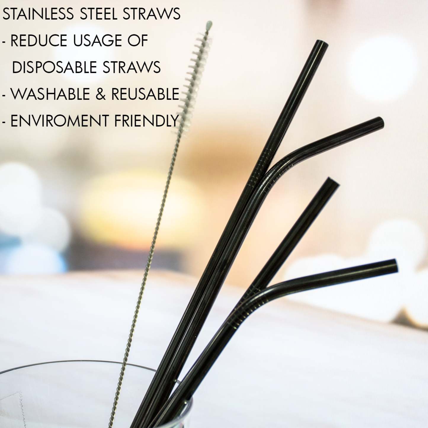 Stainless Steel Straw Set of 4 (Black)