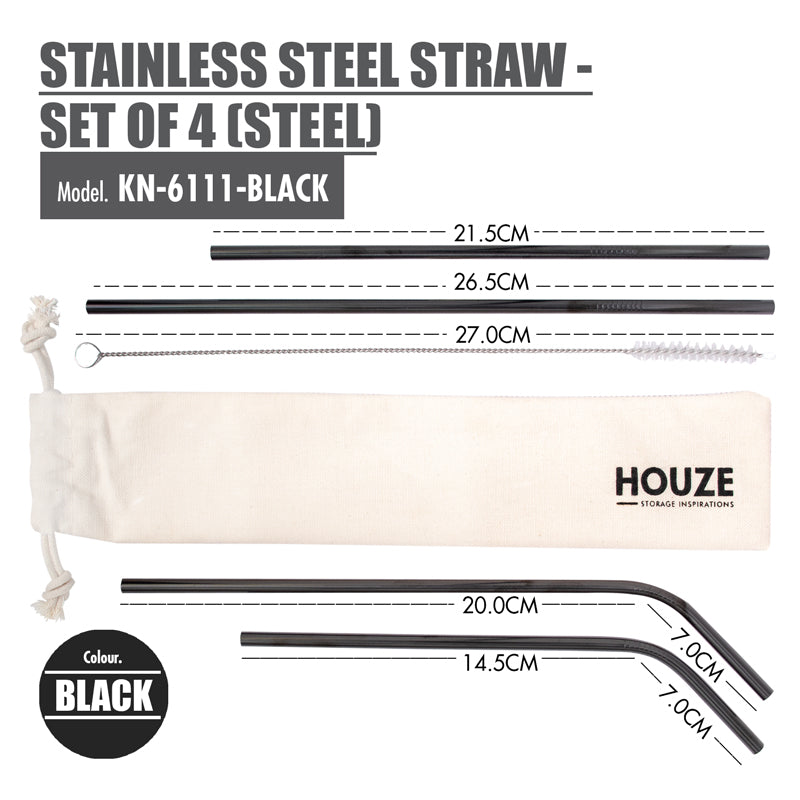 Stainless Steel Straw Set of 4 (Black)