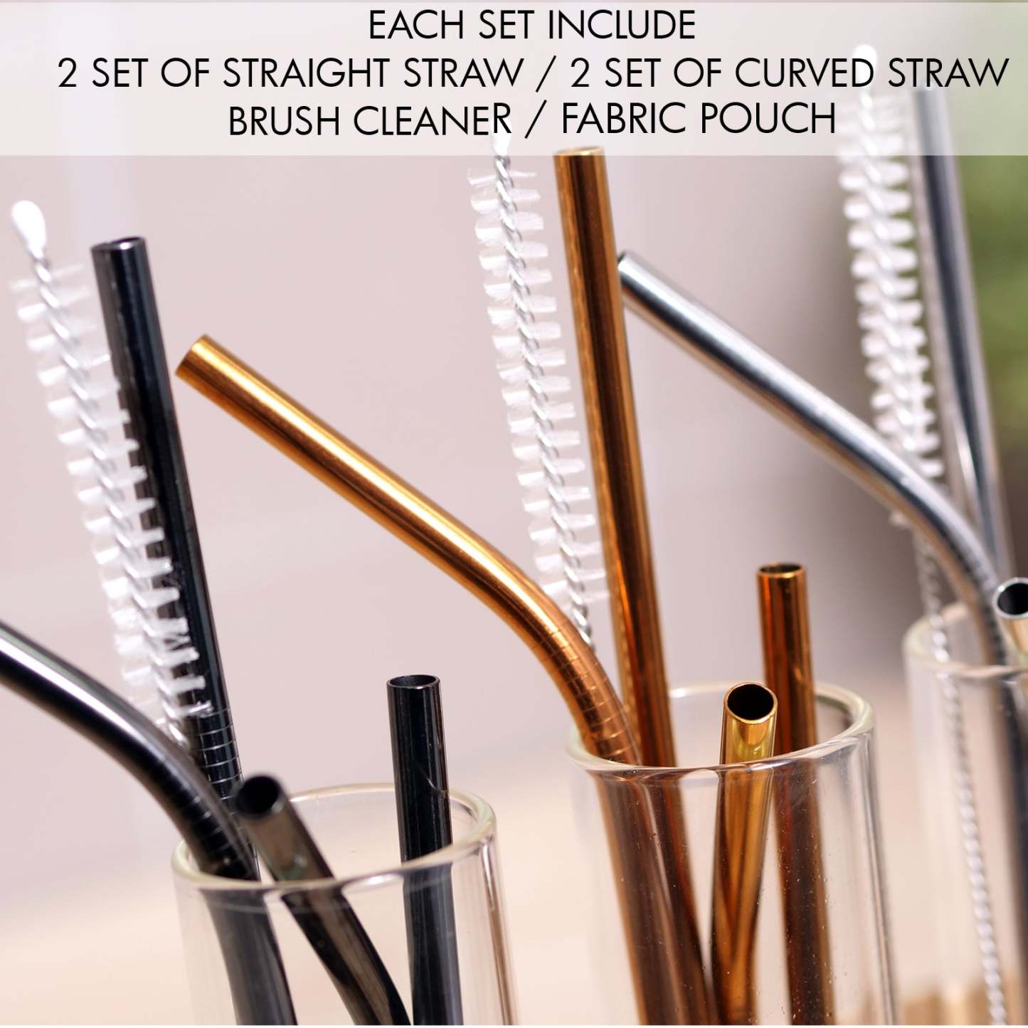 Stainless Steel Straw Set of 4 (Rose Gold)