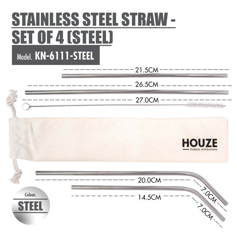 Stainless Steel Straw - Set of 4 (Steel)