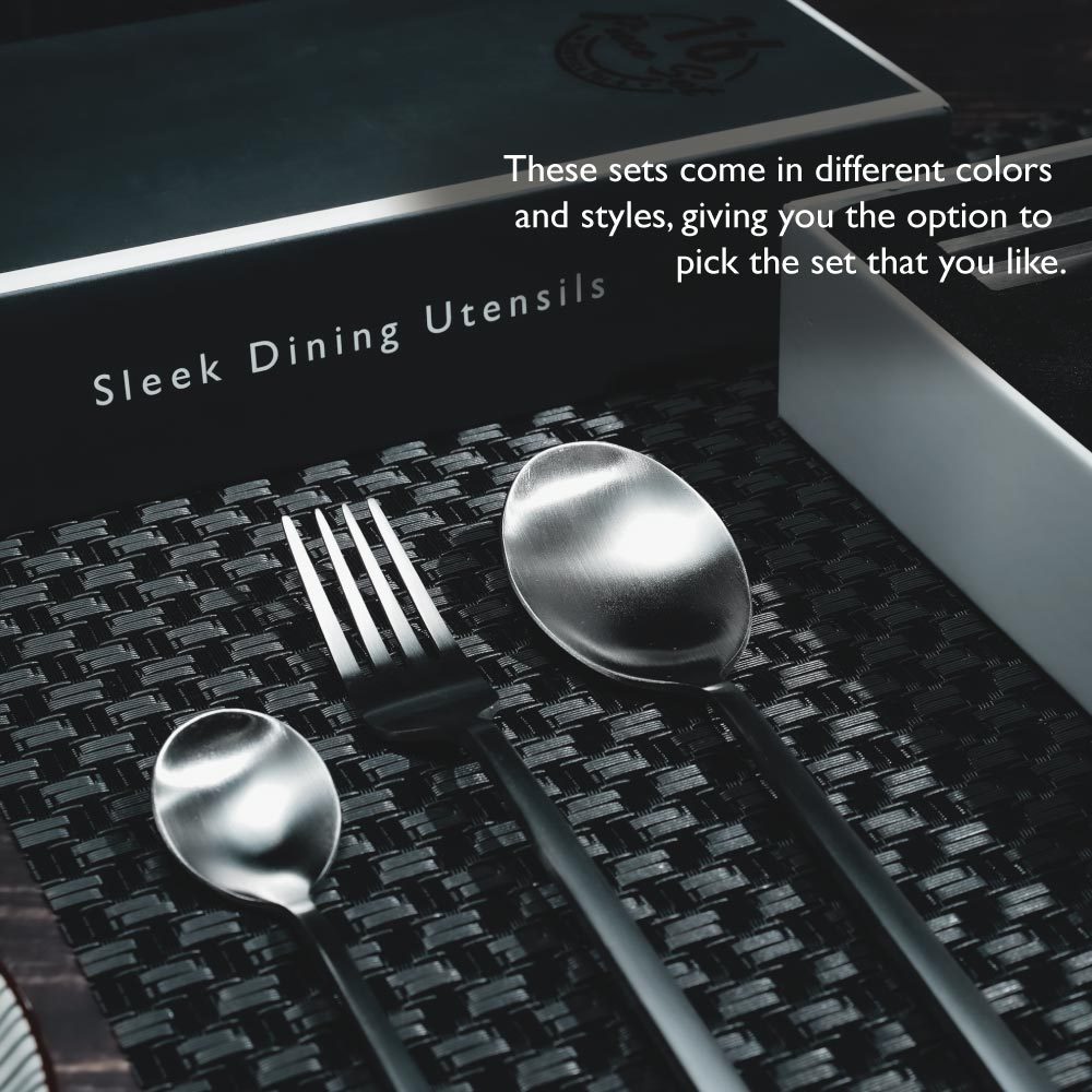 Bundle Deal for 4 - Cubic 16PC Stainless Steel Cutlery Set (Matt Silver) & Modern Black Woven Placemats