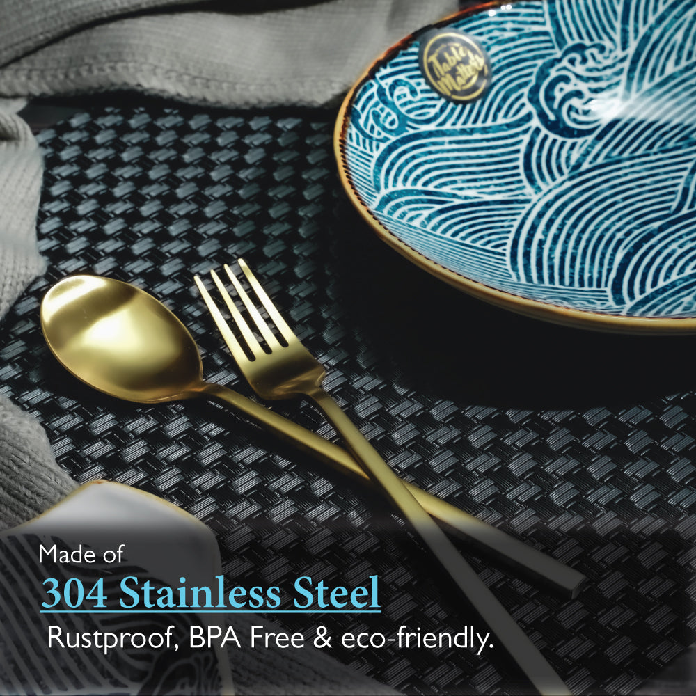20PCS Stainless Steel Cutlery Set - Matt Gold [Dinner Spoon|Dinner Fork|Dinner Knife|Teaspoon|Chopsticks]