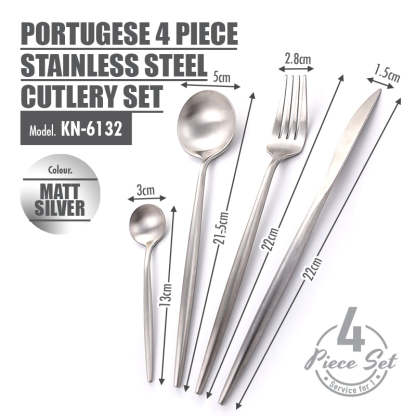 Portugese 4 Piece Stainless Steel Cutlery Set (Matt Silver)
