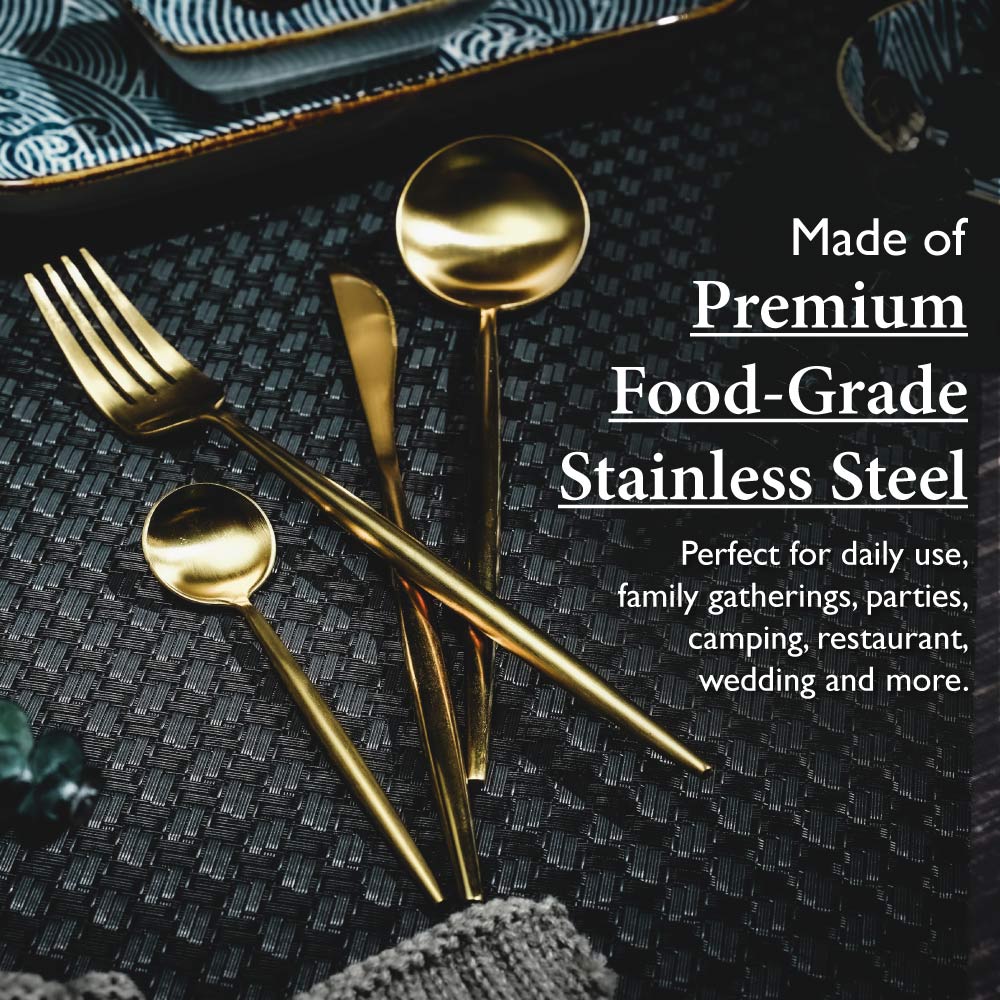 Bundle Deal for 2 - Portugese 4PC Stainless Steel Cutlery Set (Matt Gold) & Modern Black Woven Placemats