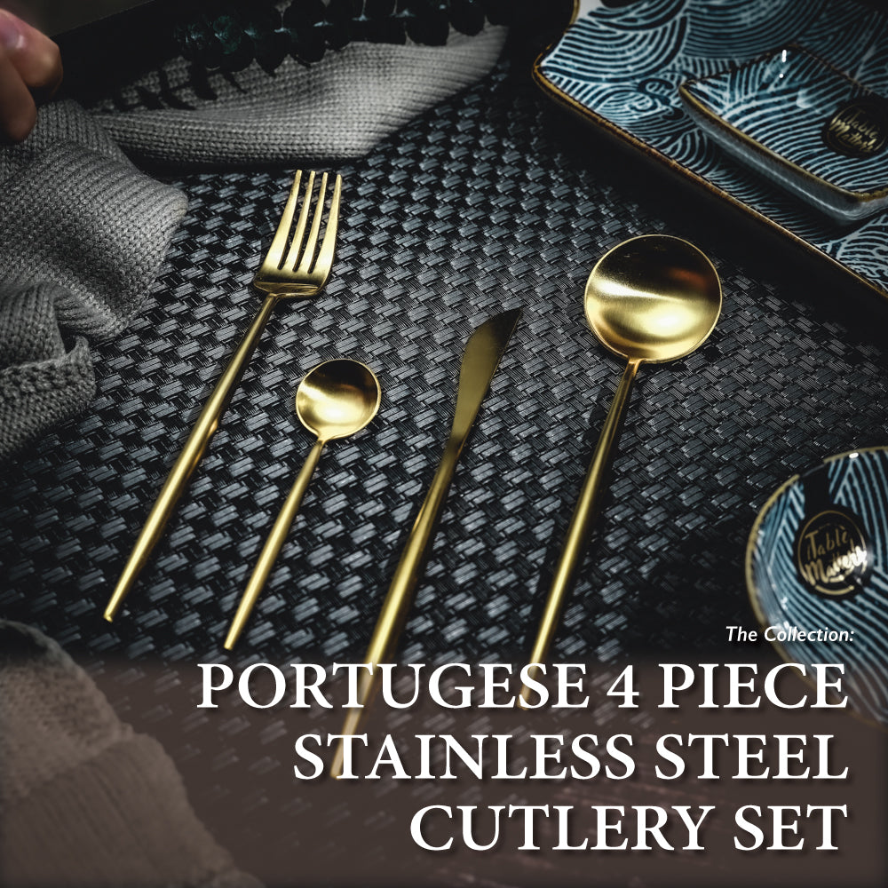 Portugese 4 Piece Stainless Steel Cutlery Set (Matt Gold)
