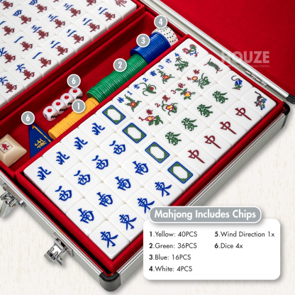 FU Mahjong Tiles with Aluminum Case - Champagne Gold (Size 37)