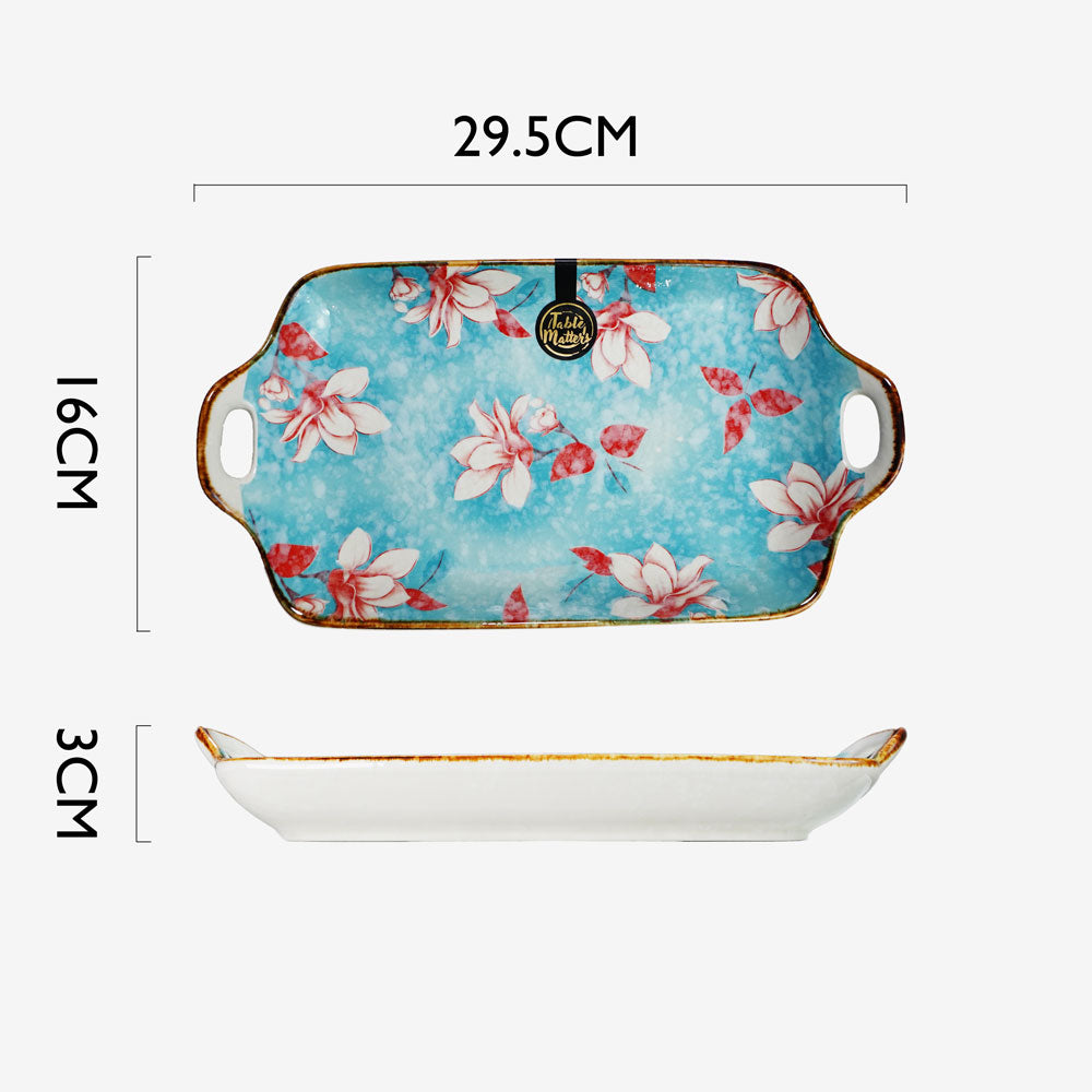 Magnolia - 11.8 inch Rectangular Plate with Handles