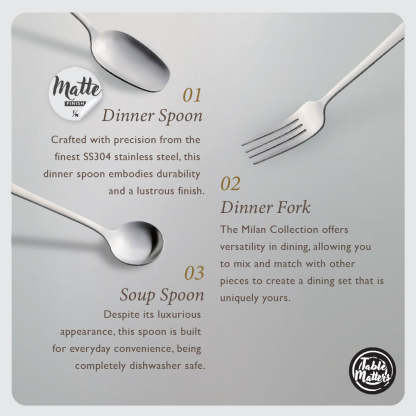 Milan Stainless Steel Cutlery Set [Dinner Spoon | Dinner Fork | Soup Spoon]