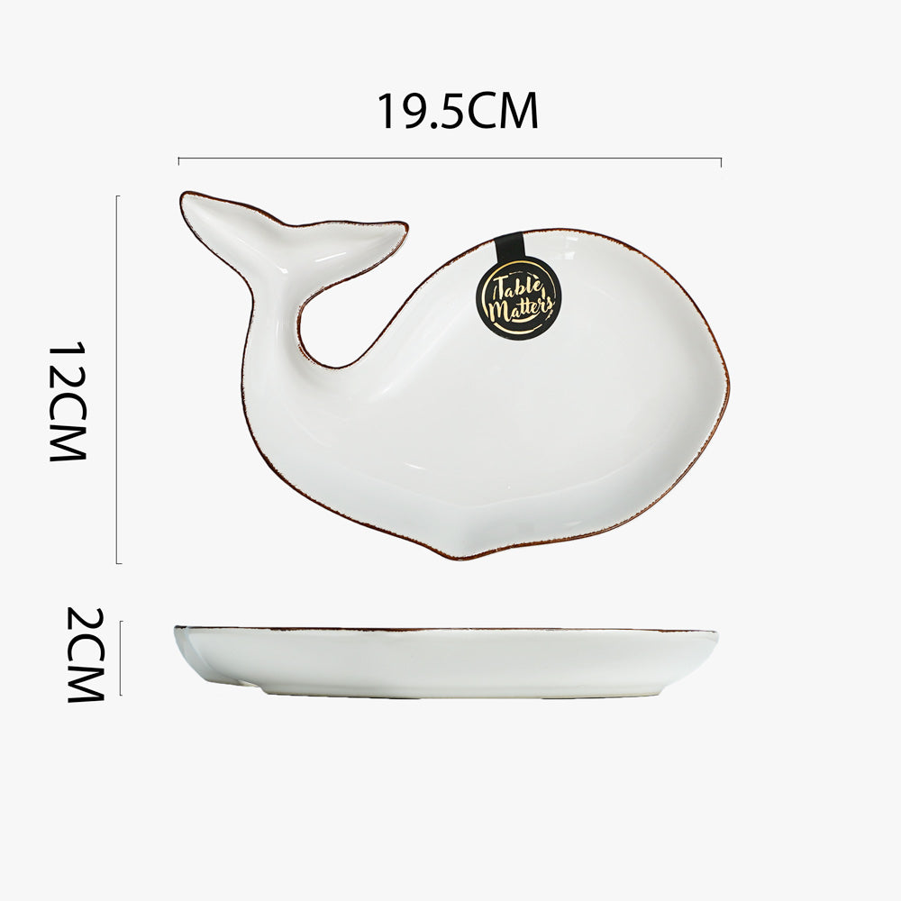 Nautical White - 7.5 inch Serving Whale Serving Plate