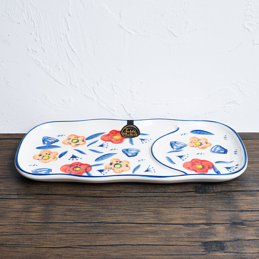 Poppy Blossom - Hand Painted 12 inch Rectangle Compartment Plate