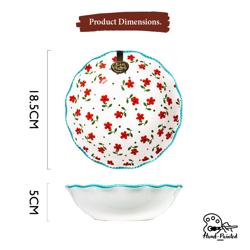 Polka Floral - Hand Painted 7inch Scallop Lace Bowl