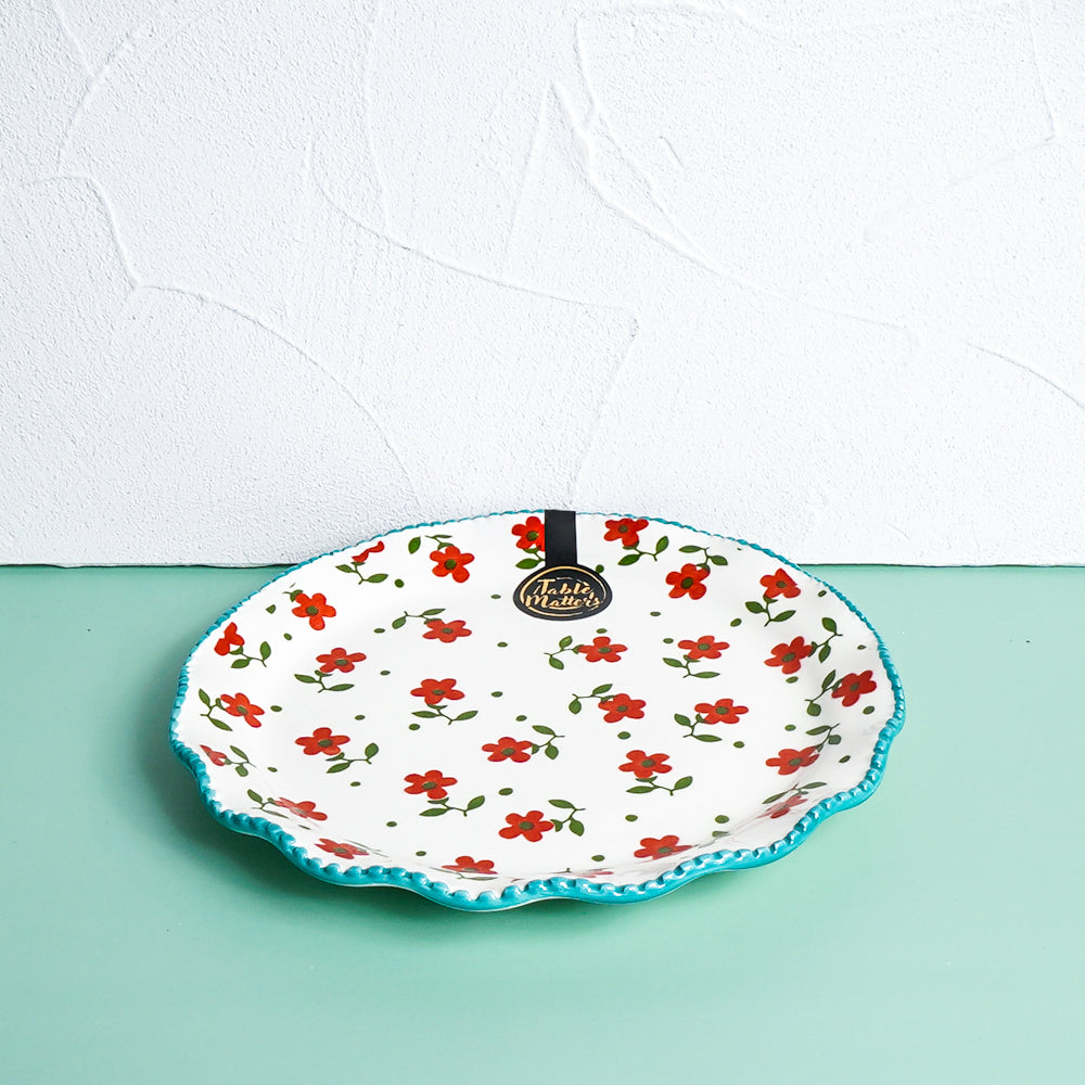 Polka Floral - Hand Painted 8 inch Scallop Lace Plate