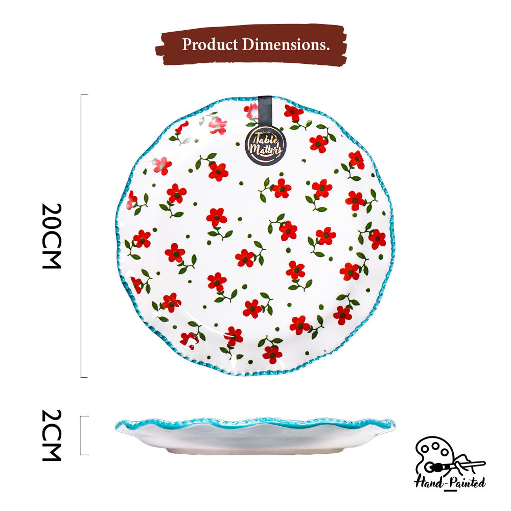 Polka Floral - Hand Painted 8 inch Scallop Lace Plate
