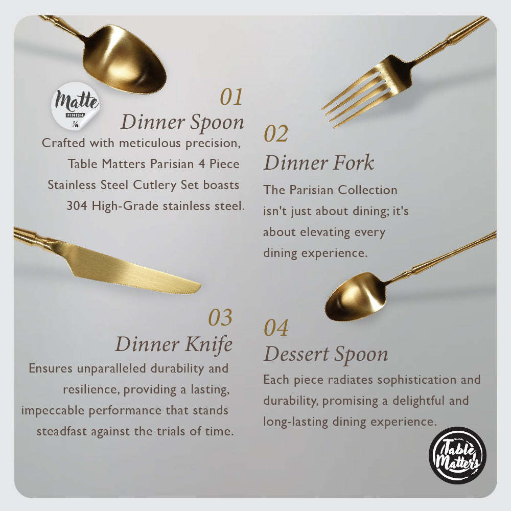 Parisian 4 Piece Stainless Steel Cutlery Set (Gold)
