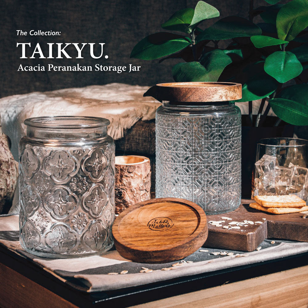 Bundle Deal - TAIKYU Acacia Airtight Peranakan Storage Jar - Set of 2