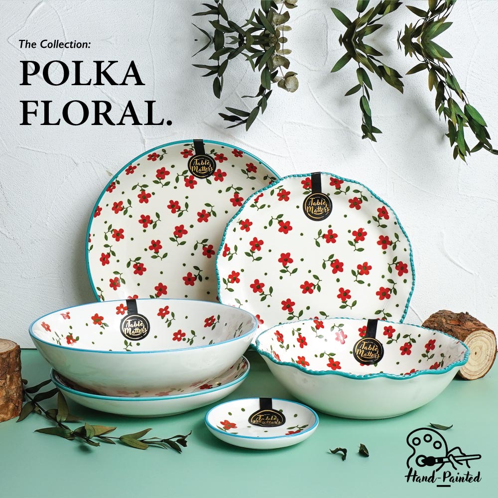 Polka Floral - Hand Painted 7 inch Coupe Plate