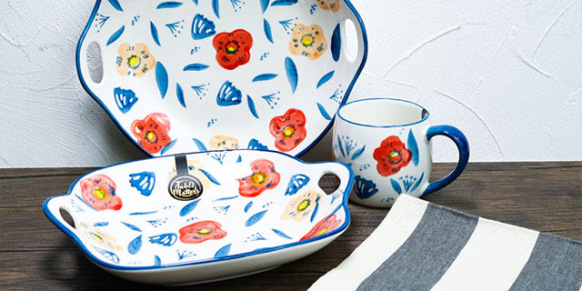 Poppy Blossom - Hand Painted 9 inch Square Plate with Handles
