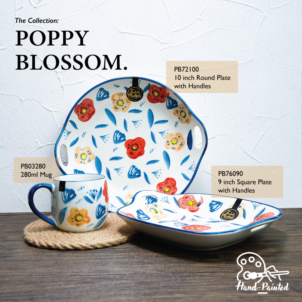 Poppy Blossom - Hand Painted 12 inch Rectangle Compartment Plate