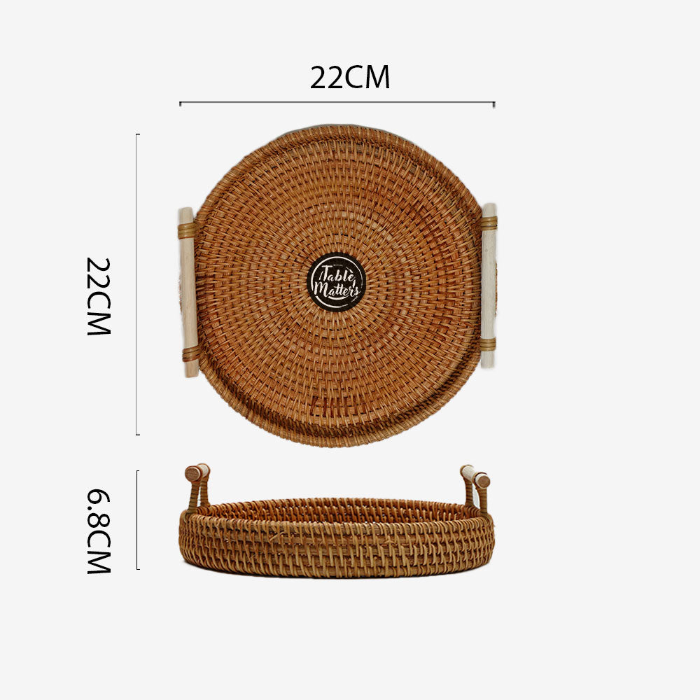 8.5 inch Round Rattan Serving Tray