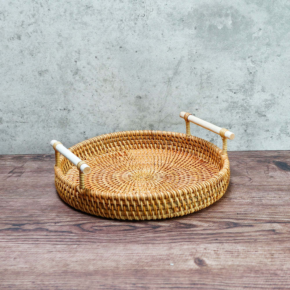 Bundle Deal For 2 - Double Wall Coffee Glass with Rattan Serving Tray 5PCS Set
