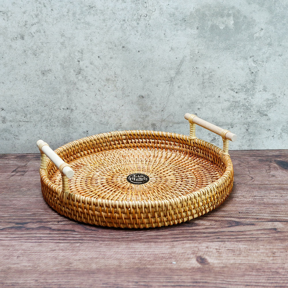 9.5 inch Round Rattan Serving Tray