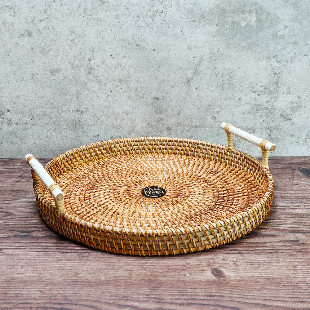 10.5 inch Round Rattan Serving Tray
