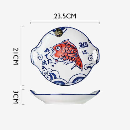 Red Tai - 9.2 inch Round Plate With Handles