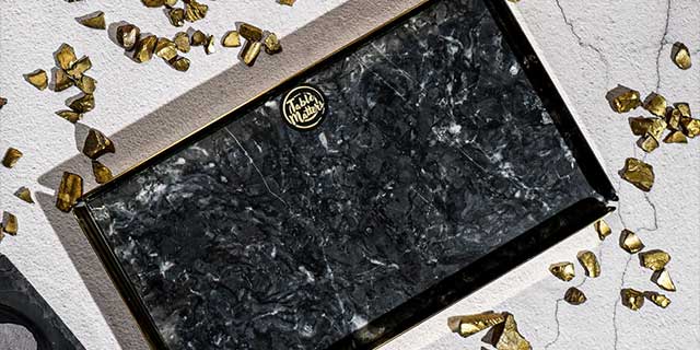 SCANDI MARBLE TRAY – Black, Gold Rim