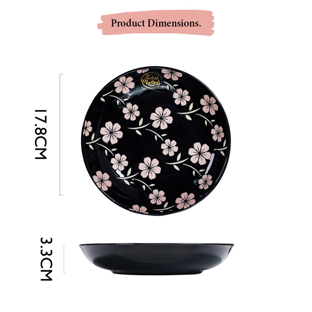 Sakura Ebony - Hand Painted 7 inch Coupe Plate